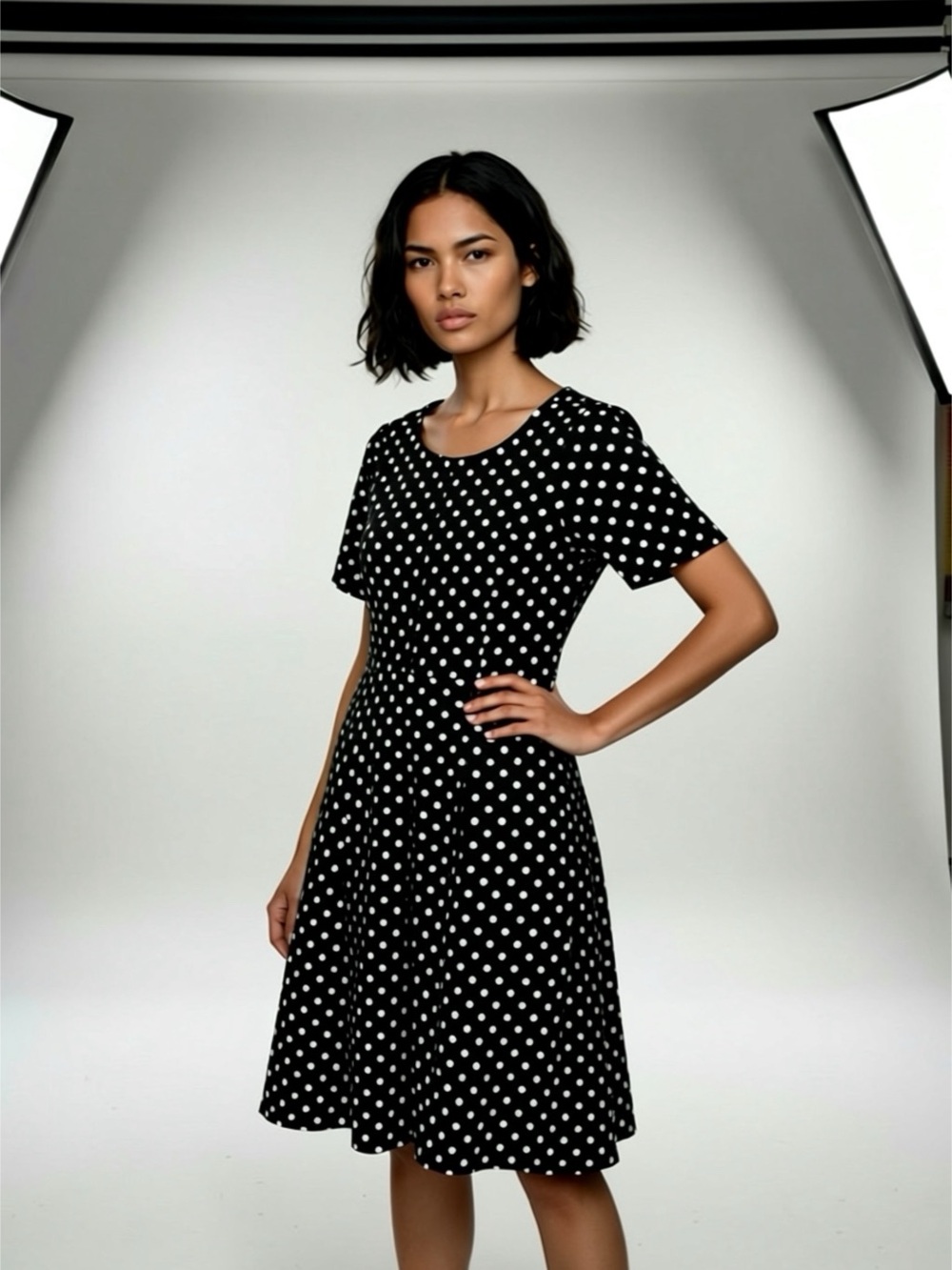 Donna Morgan Black & White Polka Dot Midi Dress